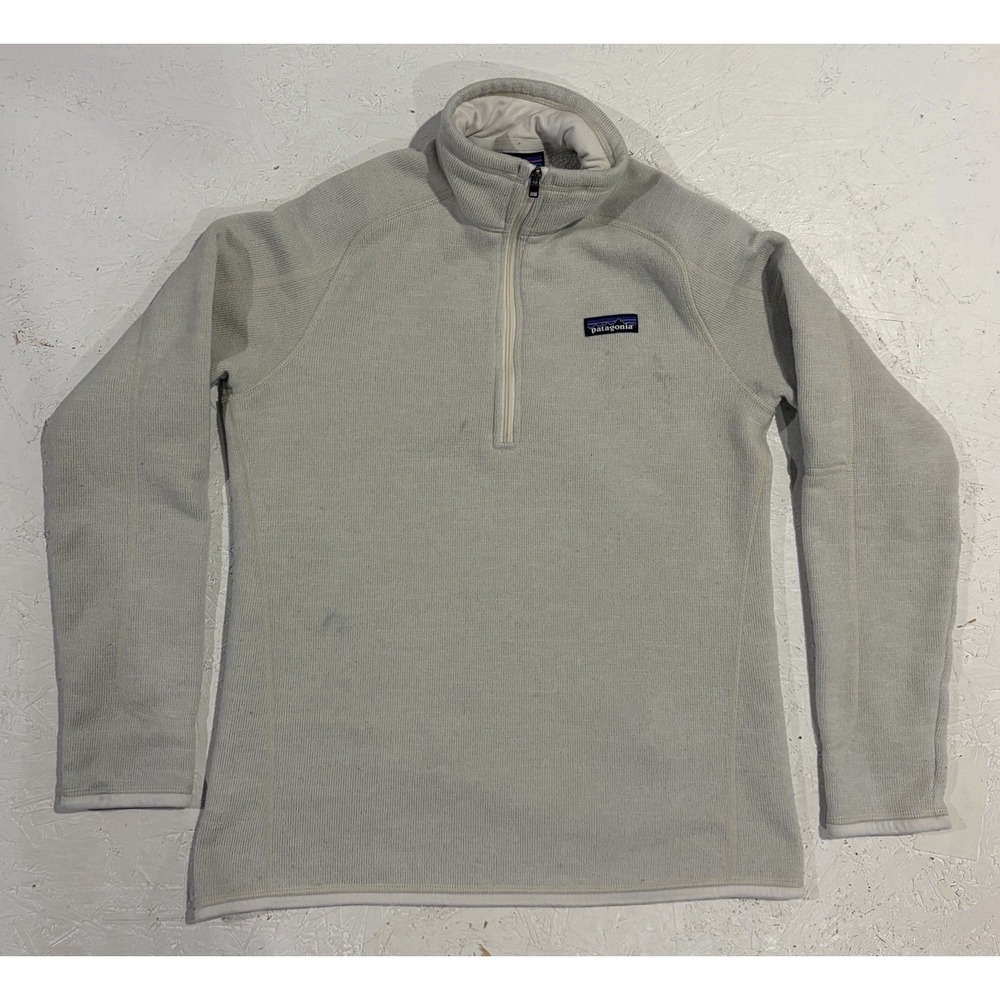 Patagonia Better Sweater Womens Large Oyster White Knit Fleece Lined Quarter Zip